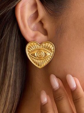 Heart Evil Eye Stud Earrings - Women Jewelry